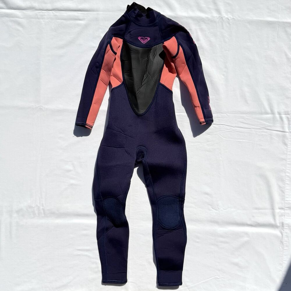 Roxy Prologue Back Zip Fullsuit Wetsuit Girls 4 Blue Ribbon Coral Flame